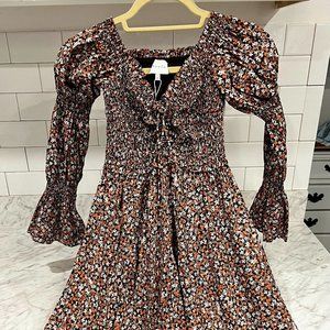 NWOT Steele Smocked Bodice Long Sleeve Front Lace Up Dress SZ
